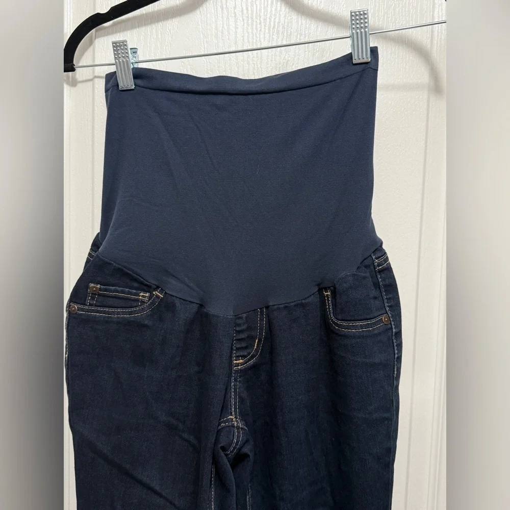 indigo Blue Maternity Skinny Jeans Womens PM Blue Dark Denim Comfort  Full Panel